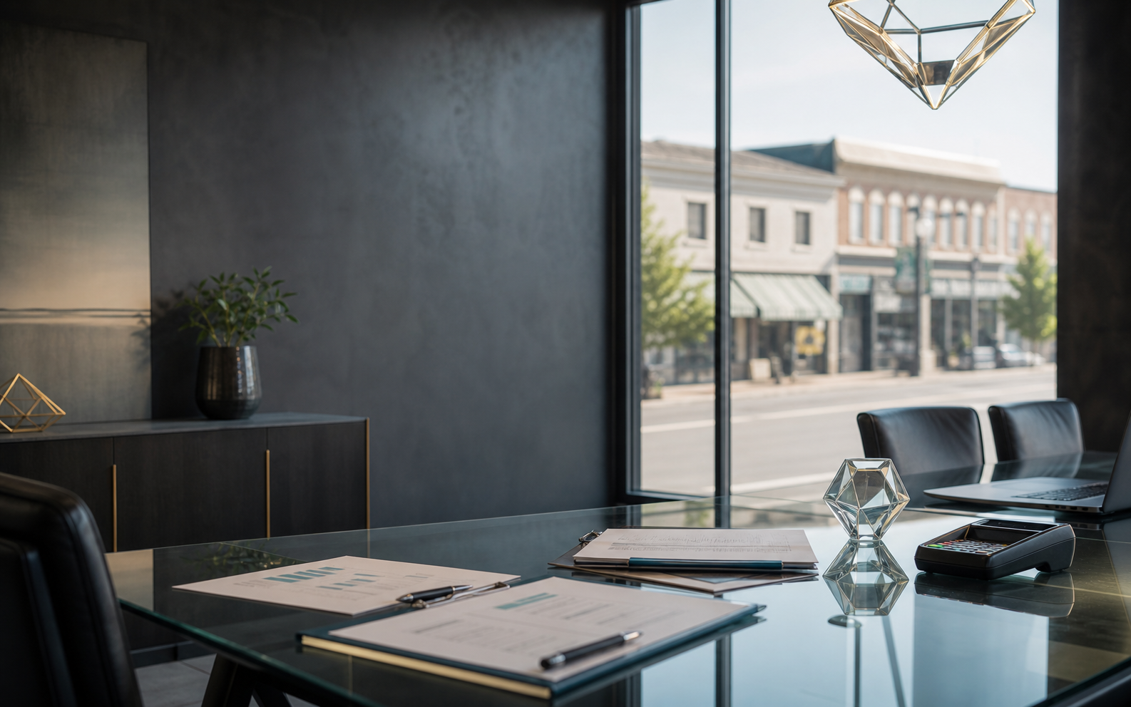 Commercial funding review table with business finance documents